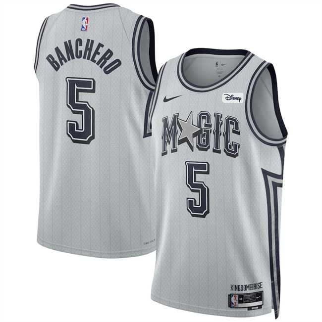 Men%27s Orlando Magic #5 Paolo Banchero Silver 2024-25 City Edition Stitched Jersey Dzhi